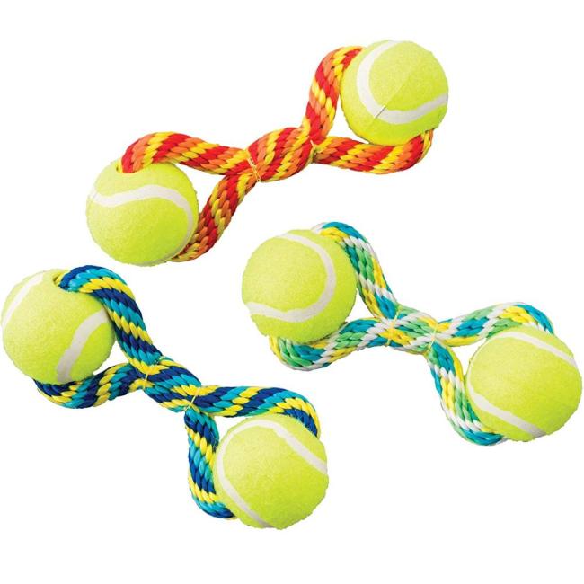 Pets Tug Double Tennis Ball Dog Toy hemp rope dog toy