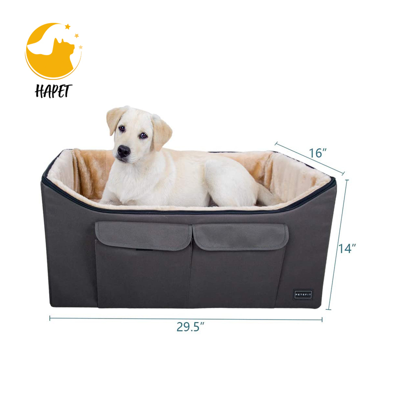 Dog Car Seat, Pet Travel Car Booster Seat with Saftey Belt, Washable Double-Sided Cushion and Storage Pocket