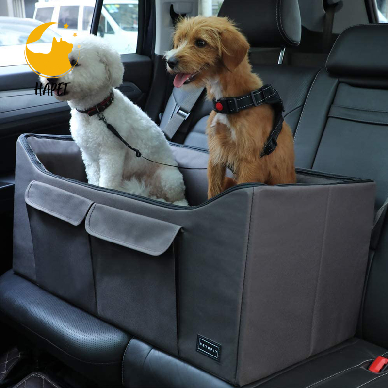 Dog Car Seat, Pet Travel Car Booster Seat with Saftey Belt, Washable Double-Sided Cushion and Storage Pocket
