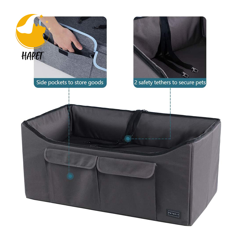 Dog Car Seat, Pet Travel Car Booster Seat with Saftey Belt, Washable Double-Sided Cushion and Storage Pocket