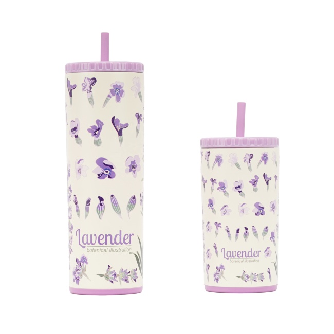vaso promocional púrpura del acero inoxidable de la pared doble de la lavanda 350ml con la tapa de la paja