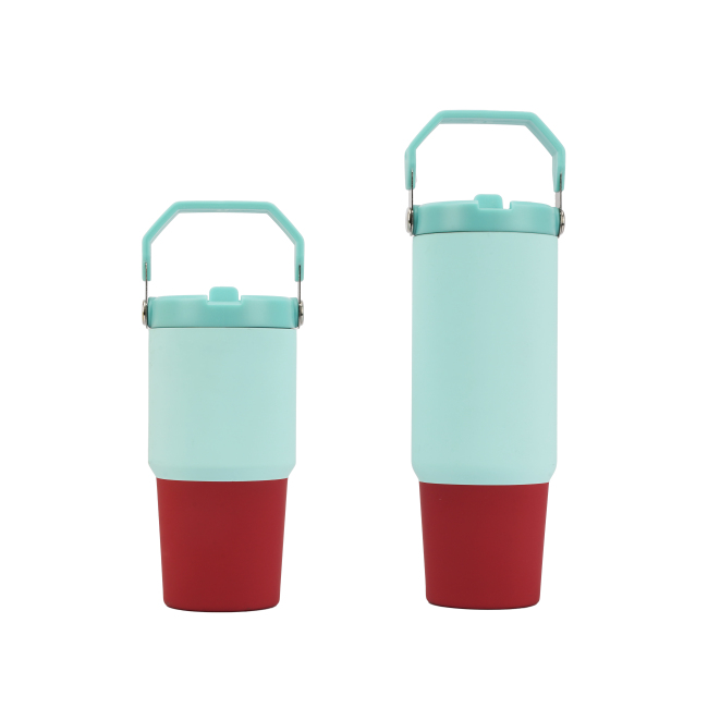 Vaso de 20 oz/30 oz Vaso de acero inoxidable de doble pared sin plomo con mango apto para portavasos de coche Aqua Blue