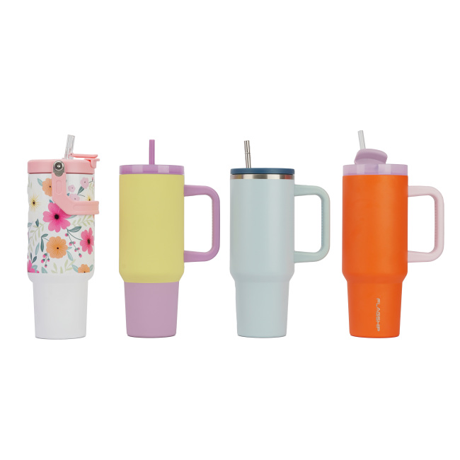Tazas de café al por mayor del vaso de la moda del acero inoxidable 40oz con el casquillo de la paja del casquillo de la manija