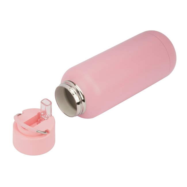 Botella de agua de cerámica rosada del acero inoxidable de la pared doble con la tapa y la manija 1.5L de la paja