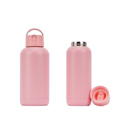 Botella de agua de cerámica rosada del acero inoxidable de la pared doble con la tapa y la manija 1.5L de la paja
