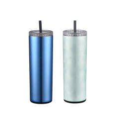 20oz Condensation Free Vacuum Insulated Coffee Skinny Straight Stainless Steel Tumbler With Straw