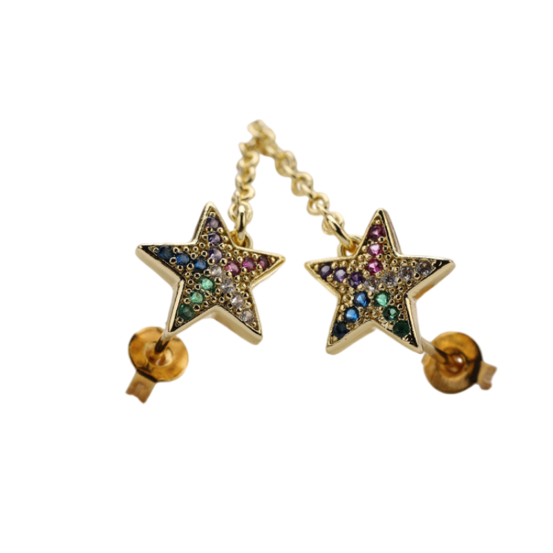 2021 Fashion Micro Insert Zirconia Design Charm Gold Brass Jewelry Star Moon Hoop Earrings for Women and Girl