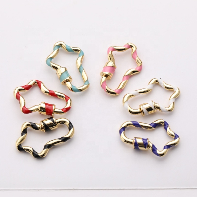 2021 CZ Rainbow Enameled Jewelry Findings Accessories Brass Carabiner Hook Clasp Pendant for Necklace Making