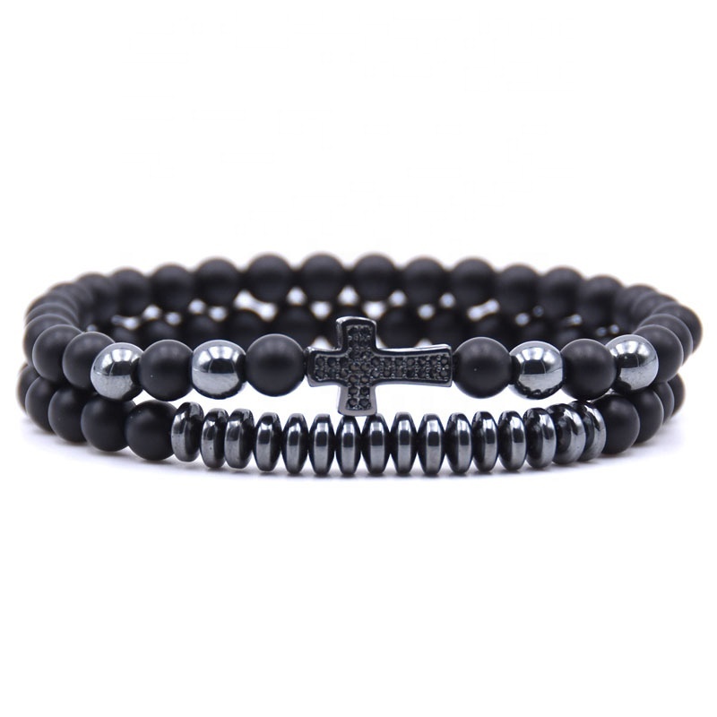 New Design Europe and America Popular 8MM Beads Bracelet Gold/Silver/Rose Gold/Black Cross Charm Bracelets with Rhinestone