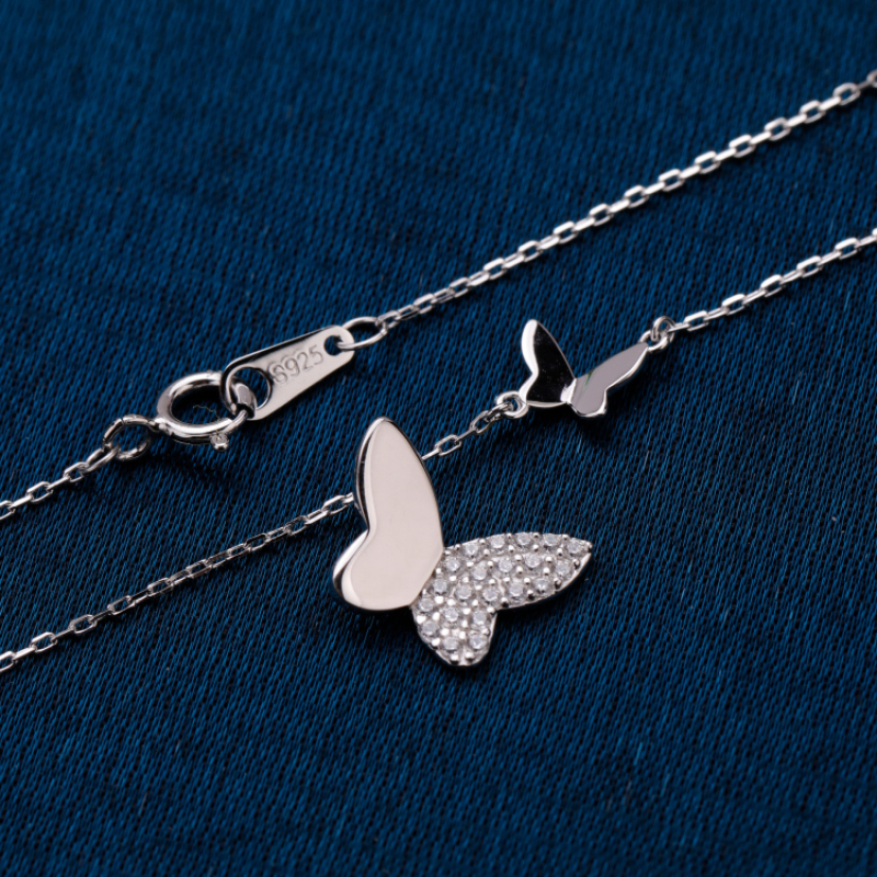 925 Sterling Silver Butterfly Micro insert Rhinestone Necklaces For Womens Gift 2021 New Style