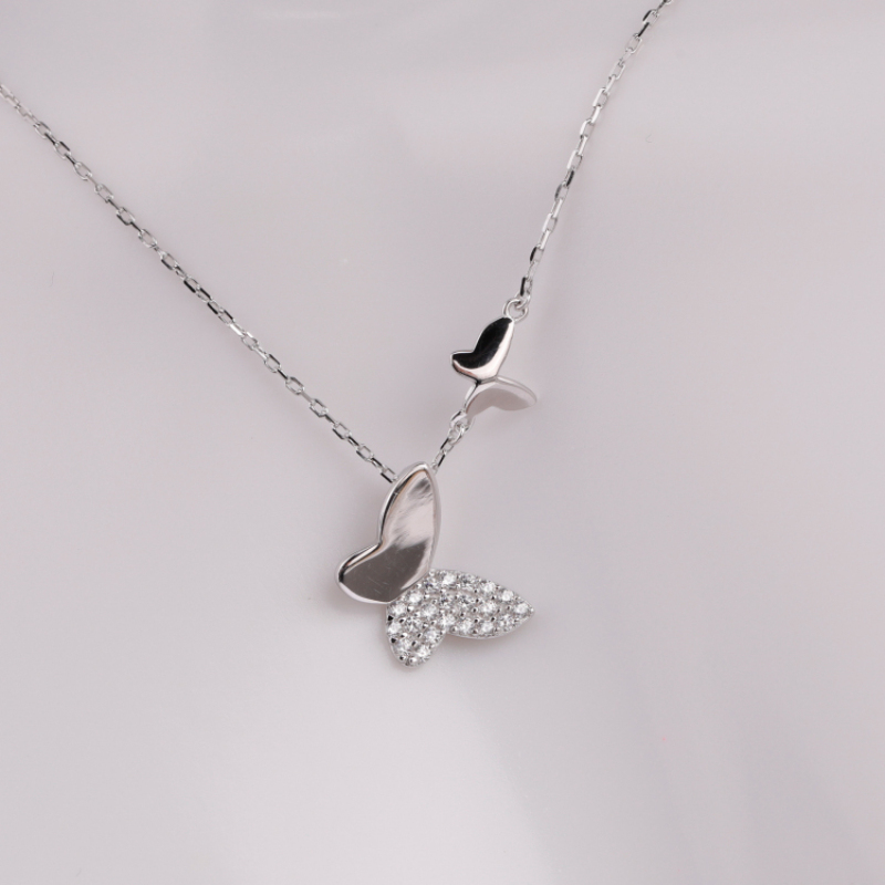 925 Sterling Silver Butterfly Micro insert Rhinestone Necklaces For Womens Gift 2021 New Style