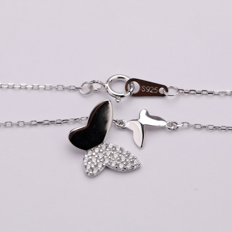 925 Sterling Silver Butterfly Micro insert Rhinestone Necklaces For Womens Gift 2021 New Style