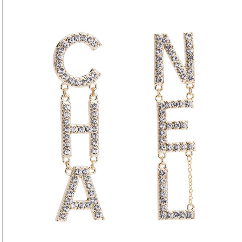Luxury Design gold Plated Earrings Jewelry Geometric Irregular Full Rhinestone Letter Earrings For Women