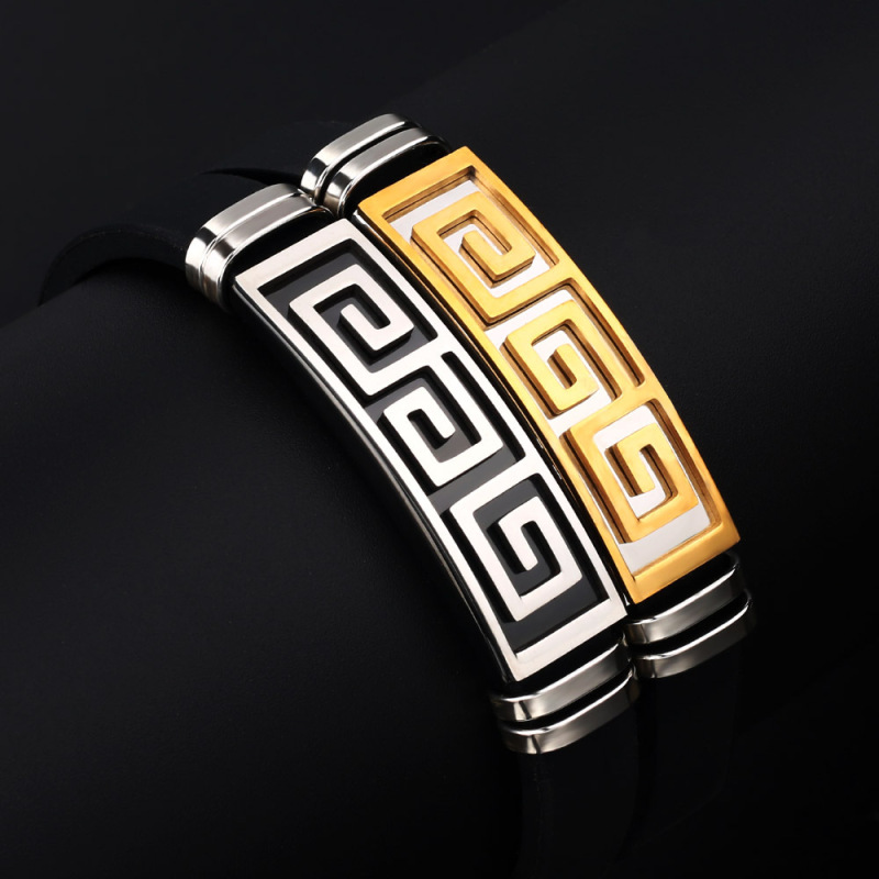 2021 Custom 20CM Long Cool Gold And Silver Plated Stainless Steel The Great Wall Charm Wristband Bangles Silicone Bracelet