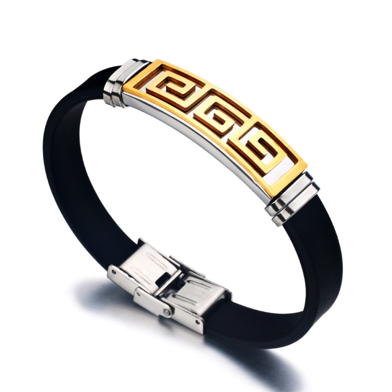 2021 Custom 20CM Long Cool Gold And Silver Plated Stainless Steel The Great Wall Charm Wristband Bangles Silicone Bracelet