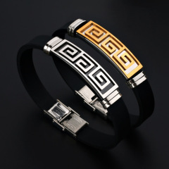 2021 Custom 20CM Long Cool Gold And Silver Plated Stainless Steel The Great Wall Charm Wristband Bangles Silicone Bracelet