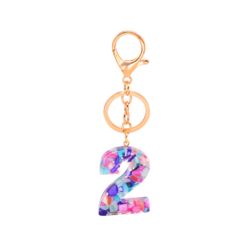 Handmade Gold Chain Small Real Stone Digital Shape Resin Car Ring Keychain for Women
