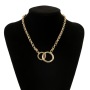 Punk Style Geometric Double Round Gold Plated Pendant Link Chain Necklace for Women