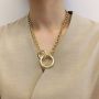 Punk Style Geometric Double Round Gold Plated Pendant Link Chain Necklace for Women