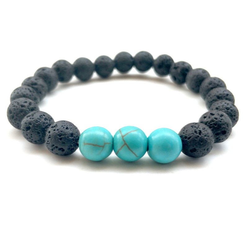 Handmade 8mm Black Lava Stone Natural Beads Bracelet For Wholesale