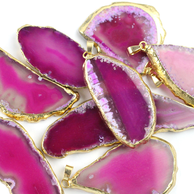 Gold Plated Irregular Shape Natural Geode Stone Agate Pendant Necklace for Women Gift