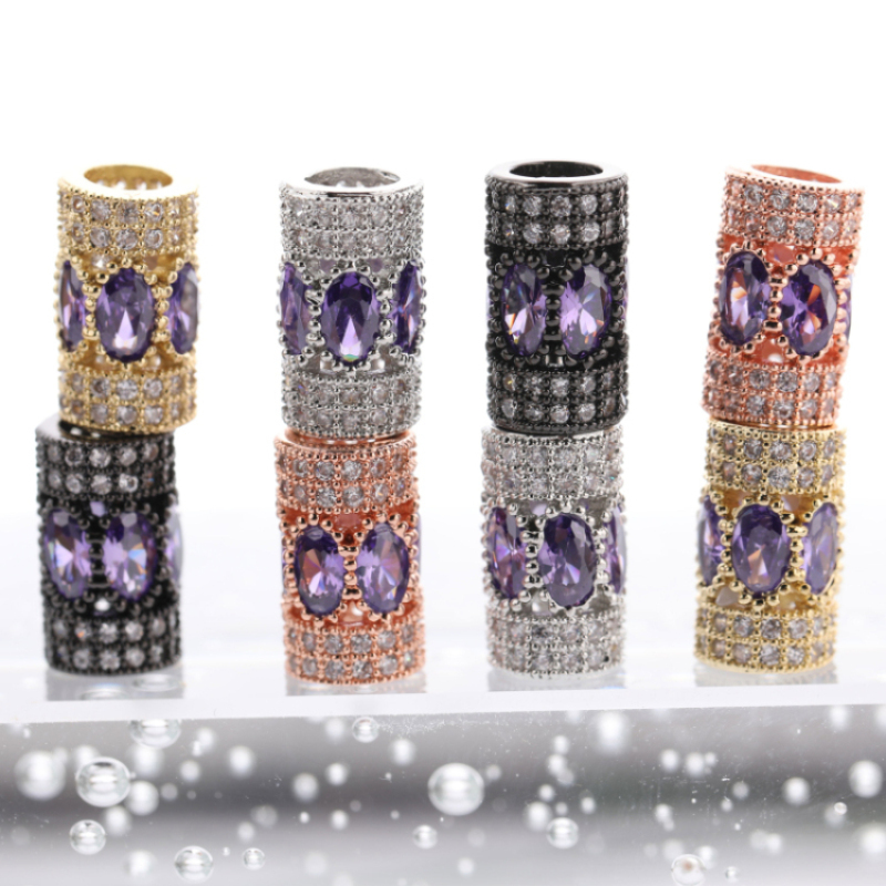 Fashion Womens DIY Bracelet Charms Amethyst Oval Zircon Micro Pave Slider Charms Pendants