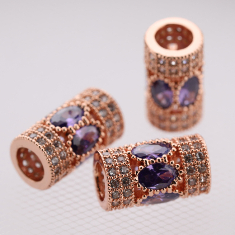 Fashion Womens DIY Bracelet Charms Amethyst Oval Zircon Micro Pave Slider Charms Pendants