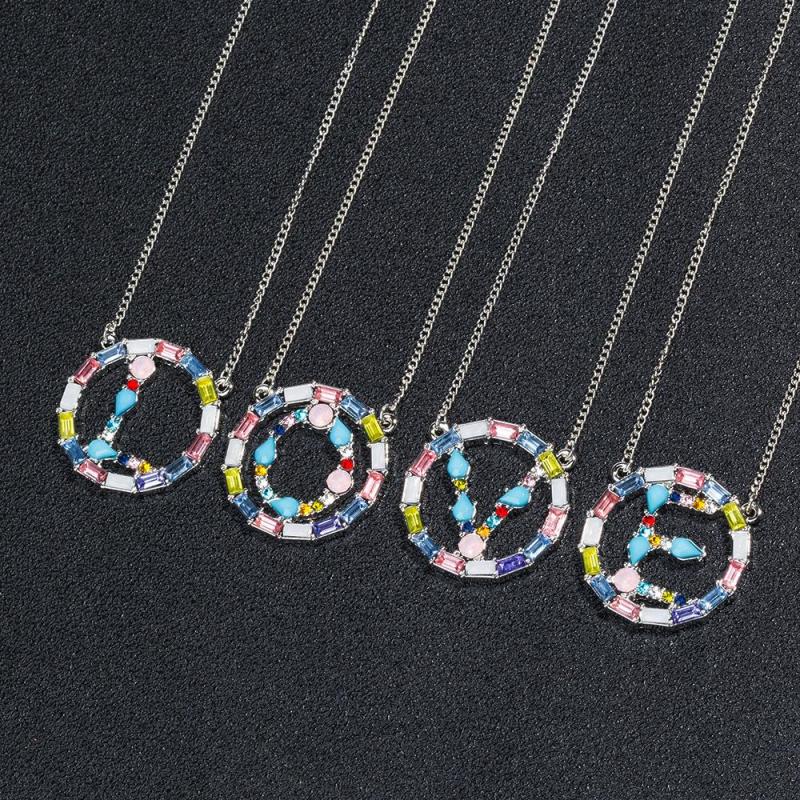Fashion Design CZ Alphabet Initial A-Z Letter Silver Plated Pendant Chain Necklace Jewelry Letters Diamond Necklace Custom