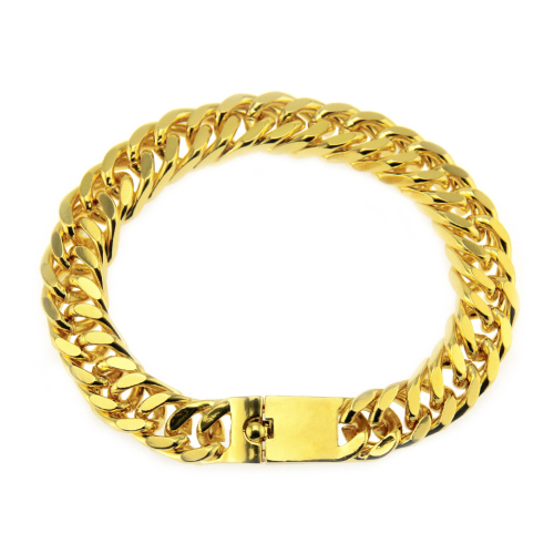 24K Gold Plated Hiphop Style Polished Men Thick Cuban Link Chain Bracelet for Sale
