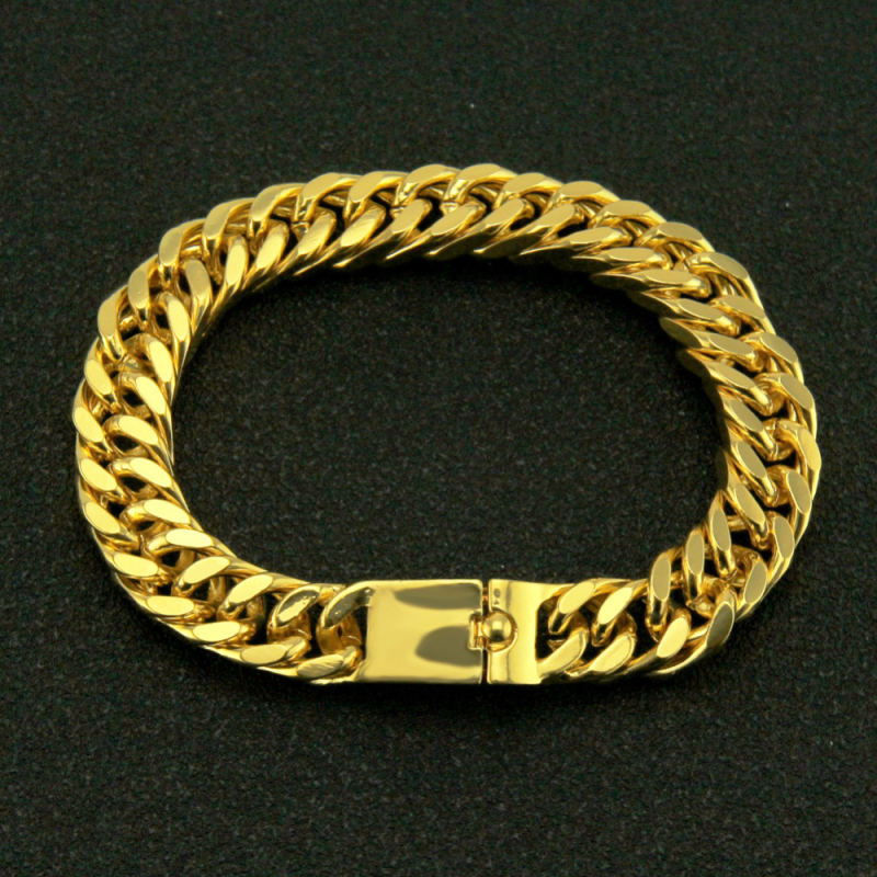 24K Gold Plated Hiphop Style Polished Men Thick Cuban Link Chain Bracelet for Sale