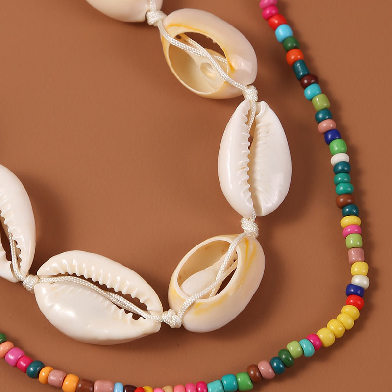 Bohemia fashion summer muti color seed beads chain layered shell necklace for women
