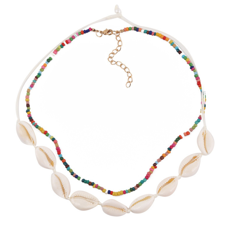 Bohemia fashion summer muti color seed beads chain layered shell necklace for women