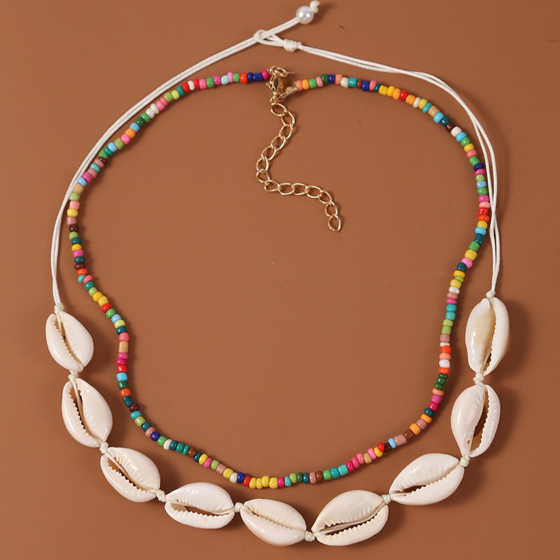 Bohemia fashion summer muti color seed beads chain layered shell necklace for women