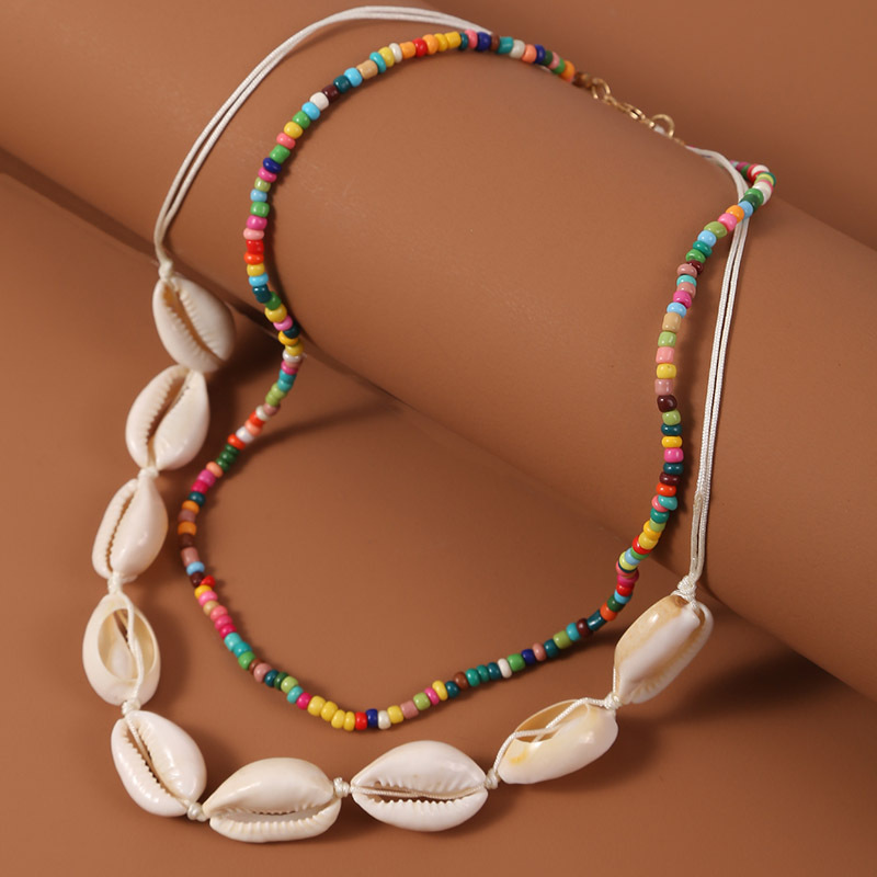 Bohemia fashion summer muti color seed beads chain layered shell necklace for women