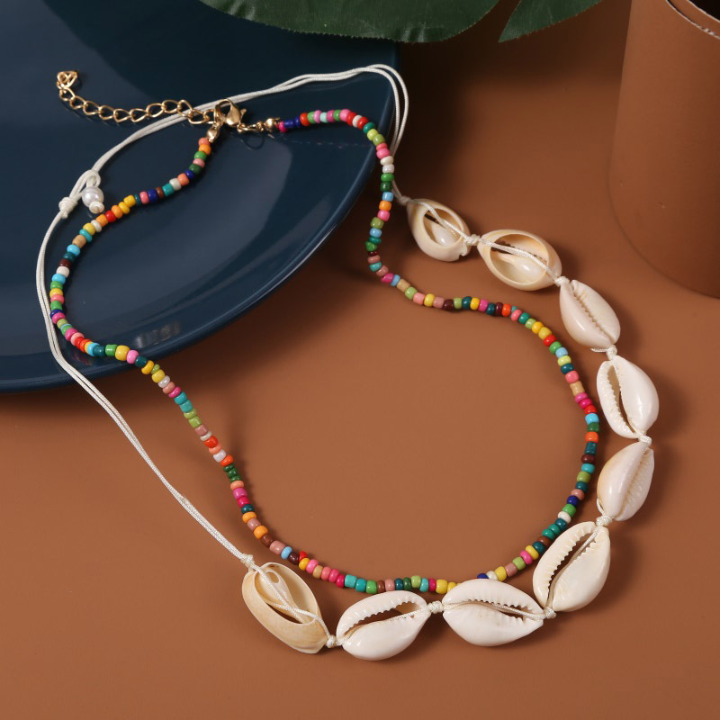 Bohemia fashion summer muti color seed beads chain layered shell necklace for women