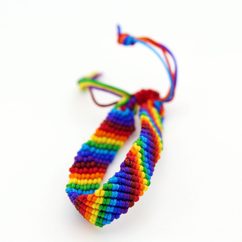 Large Soft Woven Handmade Rainbow Gay Pride Bracelet Rainbow Hollow Mexican Friendship Bracelet