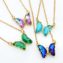Gold Plated Stainless Steel Glass Chain Charms Pendant Crystal Butterfly Necklace for Women