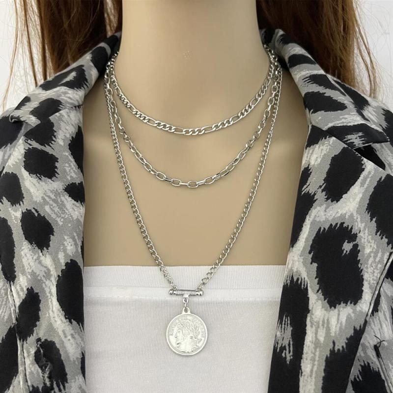 Fashion Baroque Personalized Gold Plated Coin Chain Multilayer Pendants Jewelry Layered Pearls Necklace Set For Women