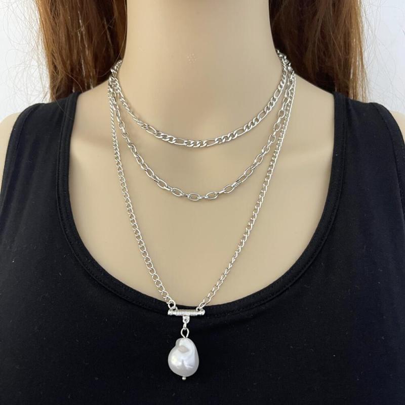 Fashion Baroque Personalized Gold Plated Coin Chain Multilayer Pendants Jewelry Layered Pearls Necklace Set For Women