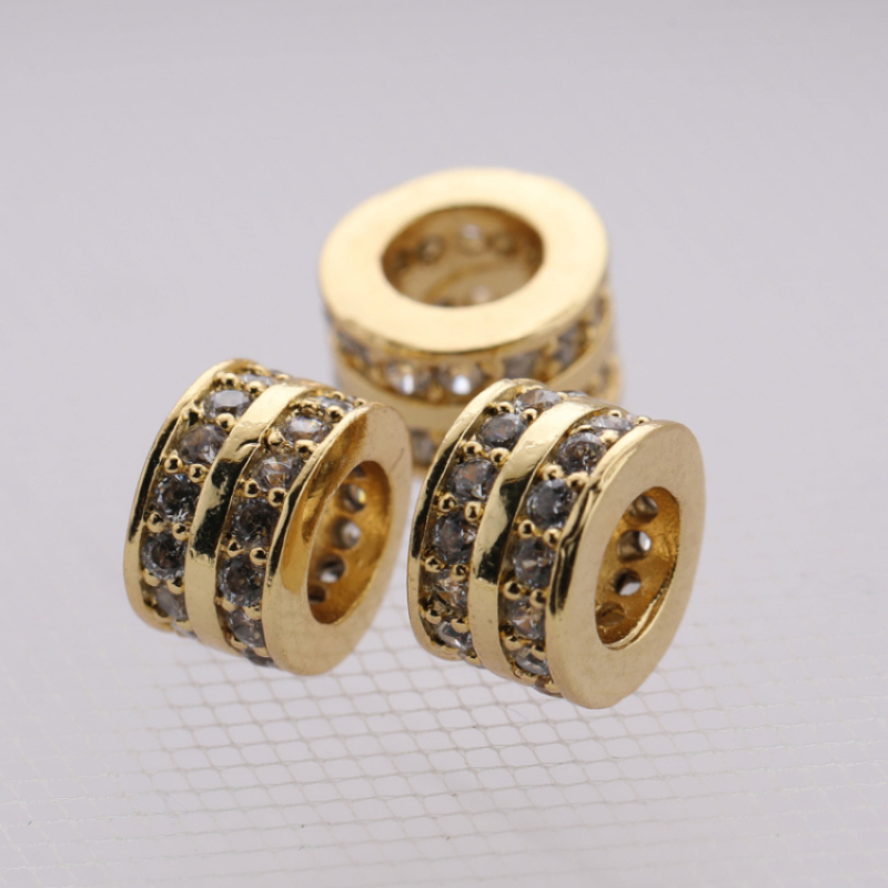 CZ Micro Pave Gold and Silver Plated Metal Spacer Beads for Bracelets