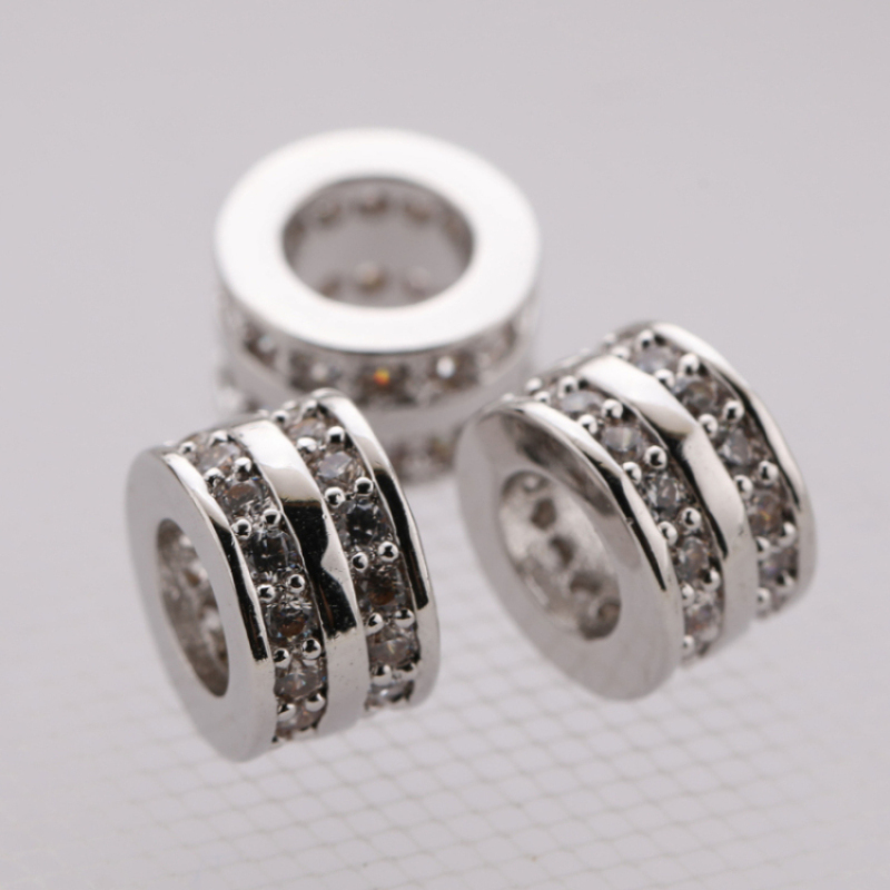 CZ Micro Pave Gold and Silver Plated Metal Spacer Beads for Bracelets