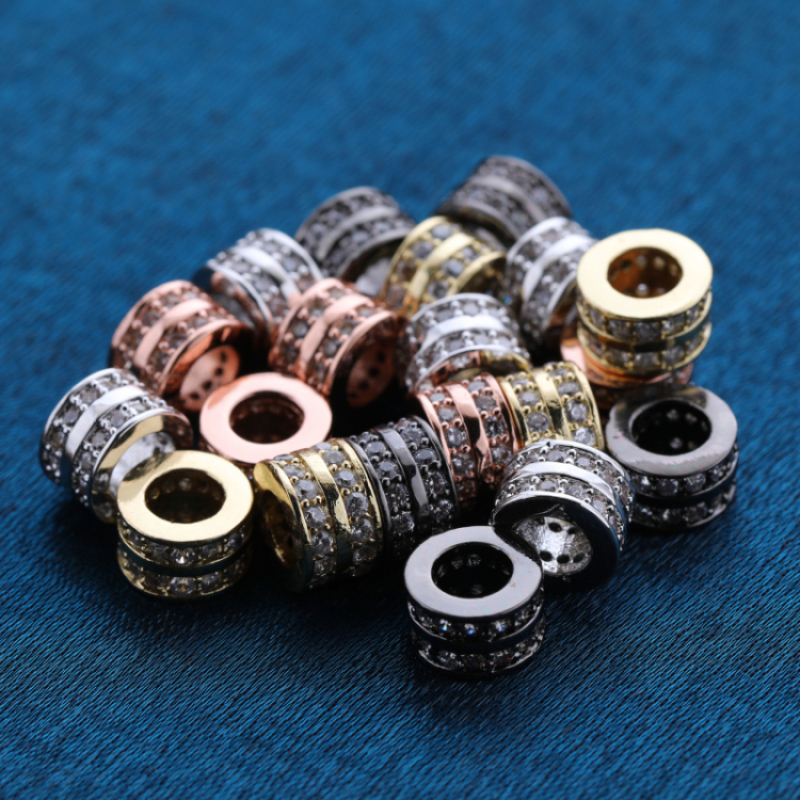 CZ Micro Pave Gold and Silver Plated Metal Spacer Beads for Bracelets