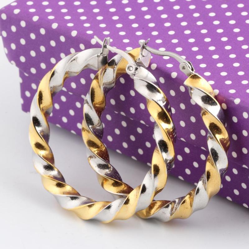 Minimalist Fashion Gold Stainless Steel Screw Round Twisted Huggie Earring  For Ladies Gift Jewelry