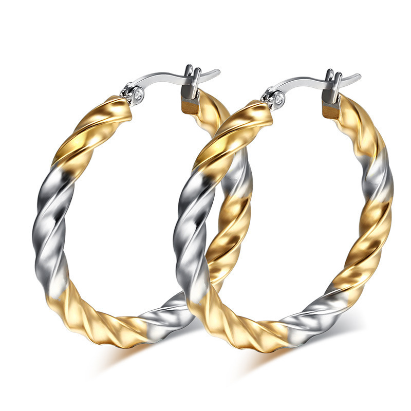 Minimalist Fashion Gold Stainless Steel Screw Round Twisted Huggie Earring  For Ladies Gift Jewelry