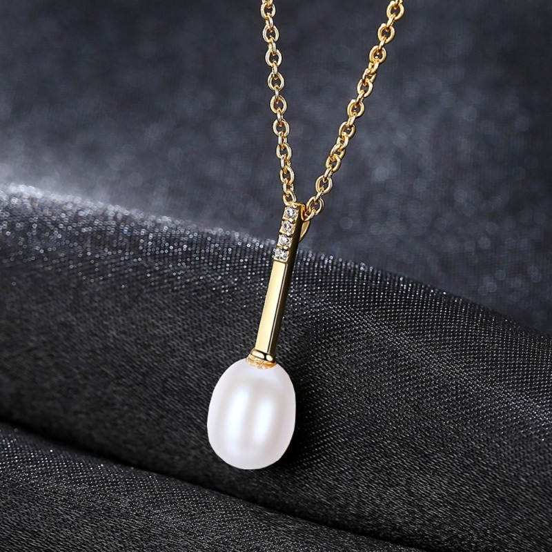 Wholesale Women Fashion Korean S925 Sterling Silver CZ Jewelry Zircon Gold Long Chain Natural Pearl Pendant Necklace