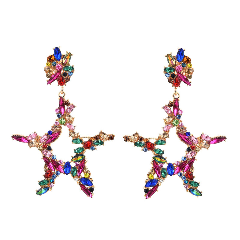 Gold Plated Rhinestone Diamonds Zircon Crystal Dangle Pendant Pentagram Hoops Earrings For Women