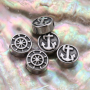 Stainless Steel Helm and Anchor Engraved Bbeads DIY Jewelry Rudder Beads