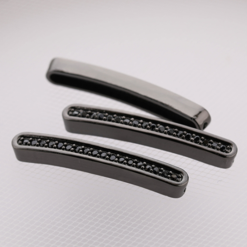 Free Shipping Black Zircon Micro Insert Curved Copper Tube Charm for Bracelet Making 2021