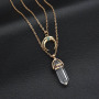 Fancy Layered Gold Plated Chain Moon Charm 6 Colors Natural Stone Pendant Necklace for Women