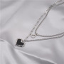 Black mosaic love pixel peach heart double layer stacked necklace female ins cold wind clavicle chain necklace